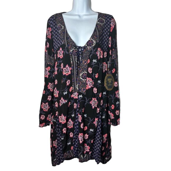 O'Neill x Anna Sui Dottie Floral Lace-up V-Neck Pleated Dress Sz M (1344) - Picture 1 of 8
